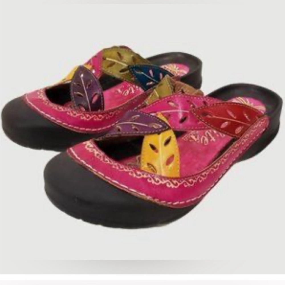 elite by Corky’s Pink and Yellow Mules Vibrant Slip-On size 7